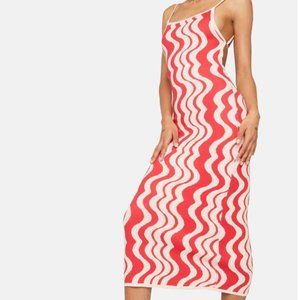 PRETTY GARBAGE | Wavy Print Midi Dress | HOT PINK